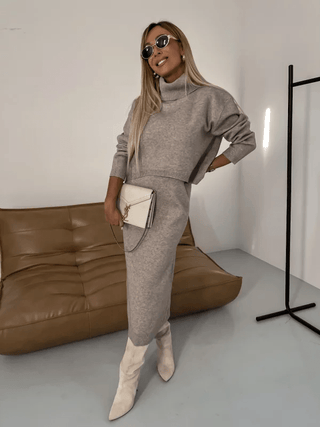 Nella - Warmes Kleid - Rollkragenpullover - Sets - Beige - Müller Mode