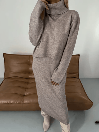 Nella - Warmes Kleid - Rollkragenpullover - Sets - Beige - Müller Mode