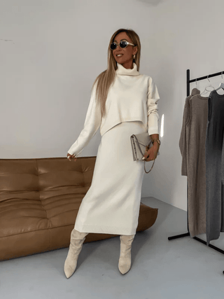 Nella - Warmes Kleid - Rollkragenpullover - Sets - Creme - Müller Mode