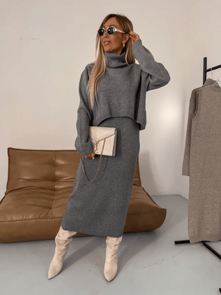 Nella - Warmes Kleid - Rollkragenpullover - Sets - Grau - Müller Mode