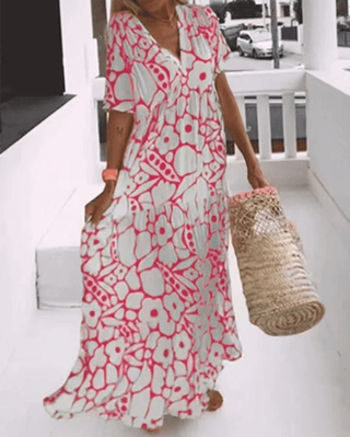 Nicole - Maxi - Kleid - V - Ausschnitt - Kleider - Rosa - Müller Mode