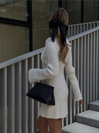 Nicole - Minikleid - Gerippt Hochkragen - Kleider - Weiß - Müller Mode