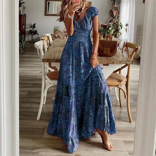 Noa - Boho - Kleid - Kurzärmelig - Kleider - Blau - Müller Mode