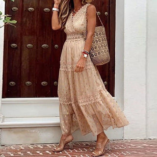 Noa - Spitzen - Maxikleid - Boho Chic - Kleider - Khaki - Müller Mode