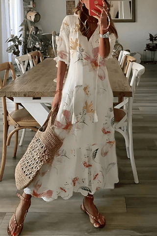 Noelle Bedrucktes Fließendes Kleid - Kleider - Beige - Müller Mode