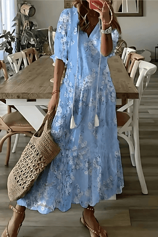 Noelle Bedrucktes Fließendes Kleid - Kleider - Hellblau - Müller Mode