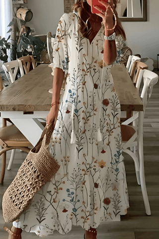 Noelle Bedrucktes Fließendes Kleid - Kleider - Weiß - Müller Mode