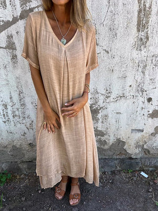 Norah - Midikleid - V - Ausschnitt - Kleider - Aprikose - Müller Mode