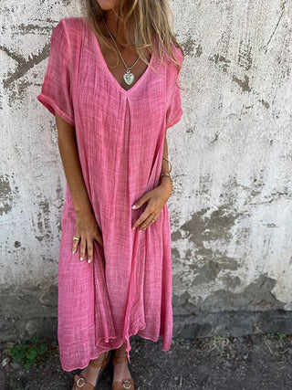 Norah - Midikleid - V - Ausschnitt - Kleider - Rosa - Müller Mode