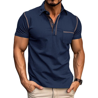 Norbert Polo mit Kontrasten und Brusttasche - Polos - Marineblau - Müller Mode