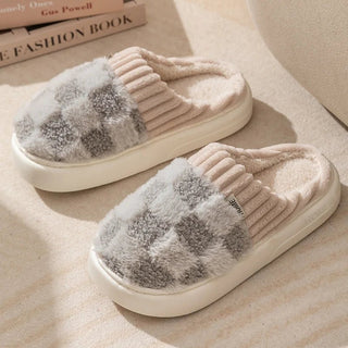 Peachy - Karierte Plüschpantoffeln - Indoor - Schuhe - Sandalen & Hausschuhe - Grau - Müller Mode