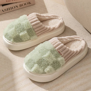 Peachy - Karierte Plüschpantoffeln - Indoor - Schuhe - Sandalen & Hausschuhe - Grün - Müller Mode
