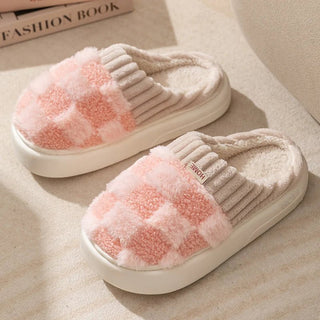 Peachy - Karierte Plüschpantoffeln - Indoor - Schuhe - Sandalen & Hausschuhe - Rosa - Müller Mode