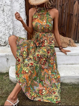 Philine - Maxi - Kleid - Retro Halternek - Kleider - Grün - Müller Mode