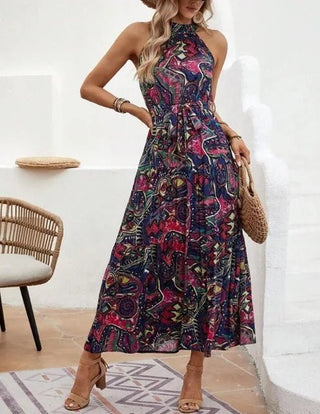 Philine - Maxi - Kleid - Retro Halternek - Kleider - Lila - Müller Mode