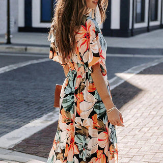 Philine - Maxi Kleid - Blumen und Schlitz - Kleider - Orange - Müller Mode