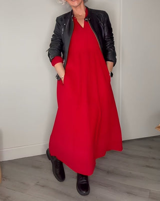 Pia - Wirbelmuster - Maxikleid - Kleider - Rot - Müller Mode