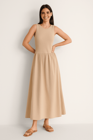 Regina Ärmelloses Midikleid mit Rundhalsausschnitt - Kleider - Khaki - Müller Mode