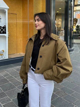 Reina Cropped Hemdjacke mit Knöpfen - Jacken - Khaki - Müller Mode