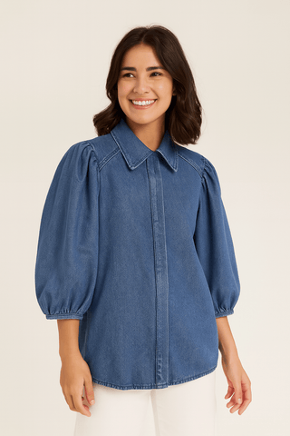 Rianne Bluse mit Puffärmeln - Bluse - Blau - Müller Mode