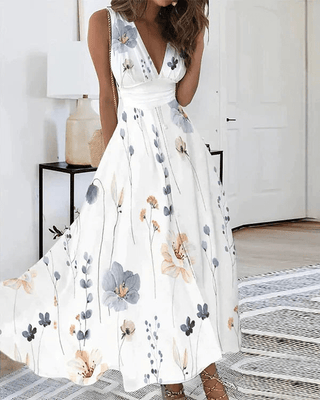 Romy - Blumen - Kleid - Ärmellos - Kleider - Grau - Müller Mode