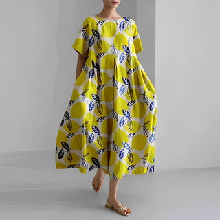 Rosa - Boho - Blumenkleid - Weites Kleid - Kleider - Gelb - Müller Mode
