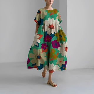 Rosa - Boho - Blumenkleid - Weites Kleid - Kleider - Grün - Müller Mode
