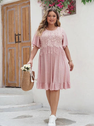 Seraphina - Casual Kleid - Rüschen Saum - Kleider - Rosa - Müller Mode