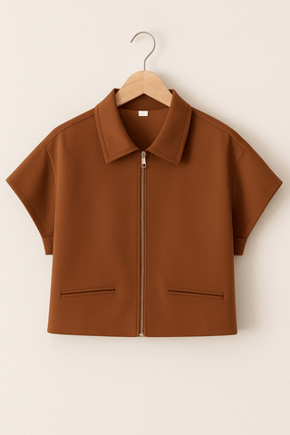 Shirley Kurzarm Zip - Jacke Schwarz mit Kragen - Tops - Braun - Müller Mode