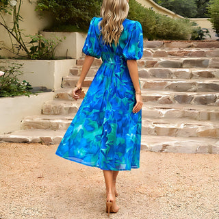 Theresa - Midikleid mit V - Ausschnitt - Sommerkleid - Kleider - Blau - Müller Mode