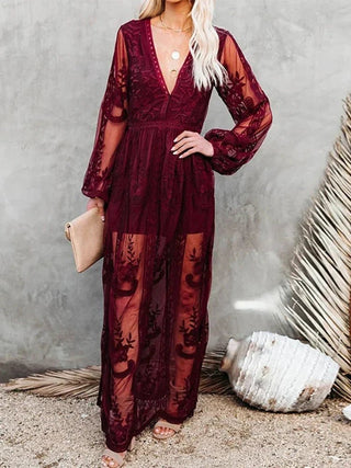 Tilda - Maxi - Kleid - Bohemian Spitze - Kleider - Rot - Müller Mode