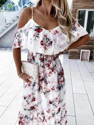 Ute - Maxi - Kleid - Blumen Off - Shoulder - Kleider - Weiß - Müller Mode