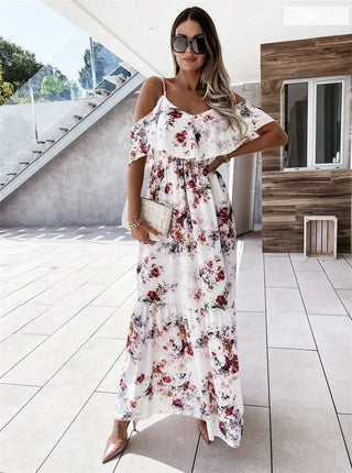 Ute - Maxi - Kleid - Blumen Off - Shoulder - Kleider - Weiß - Müller Mode