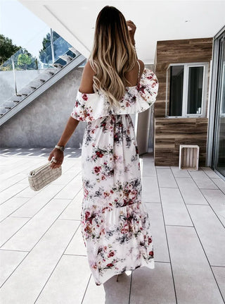 Ute - Maxi - Kleid - Blumen Off - Shoulder - Kleider - Weiß - Müller Mode