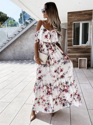 Ute - Maxi - Kleid - Blumen Off - Shoulder - Kleider - Weiß - Müller Mode