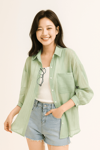 Yvet Lockere Bluse mit Knopfleiste und Brusttasche - Bluse - Grün - Müller Mode