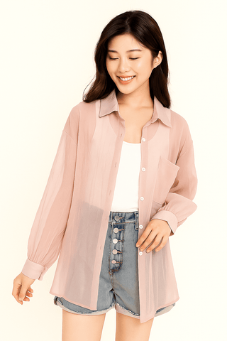 Yvet Lockere Bluse mit Knopfleiste und Brusttasche - Bluse - Rosa - Müller Mode