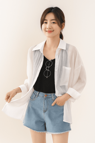 Yvet Lockere Bluse mit Knopfleiste und Brusttasche - Bluse - Weiß - Müller Mode