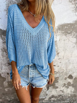 Yvette - Bluse mit V - Ausschnitt - Ausgehöhltes Design - Bluse - Blau - Müller Mode