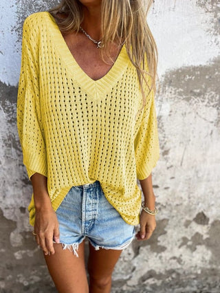 Yvette - Bluse mit V - Ausschnitt - Ausgehöhltes Design - Bluse - Gelb - Müller Mode