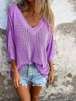 Yvette - Bluse mit V - Ausschnitt - Ausgehöhltes Design - Bluse - Lila - Müller Mode