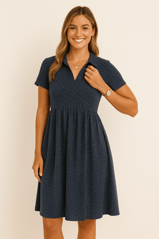 Zita Midikleid mit Punkten und kurzen Ärmeln - Kleider - Blau - Müller Mode