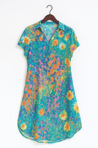 Zoe Blumenkleid mit V - Ausschnitt und Schlitz - Kleider - Hellblau - Müller Mode