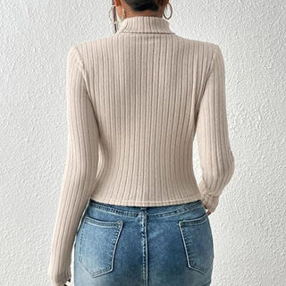 Ofelia - Gerippter Rollkragenpullover - Hohler Brustkorb Stil