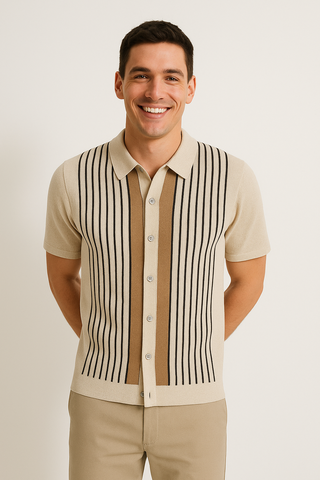 Nathan Strickpoloshirt Kurzarm mit Streifen