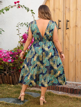 Irina - Midi Kleid - V-Ausschnitt Blumenprint