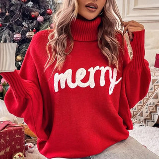 Fionna - Rollkragenpullover - 'Merry' Text Detail