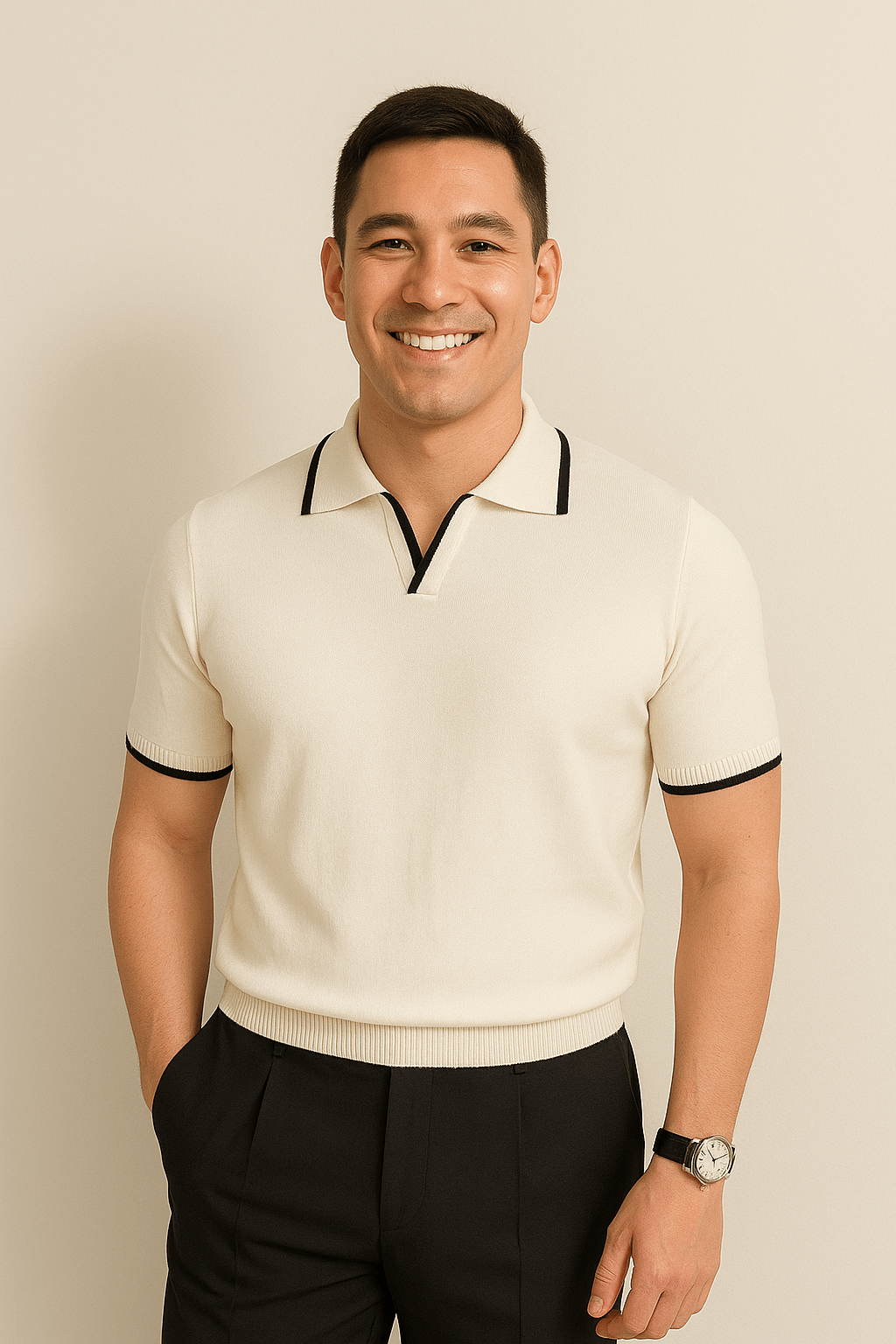 Aaron Strickpoloshirt Kurzarm Kontrastkante