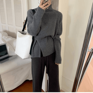 Aella - Gerippter Rollkragenpullover - Strickwaren - Grau - Müller Mode