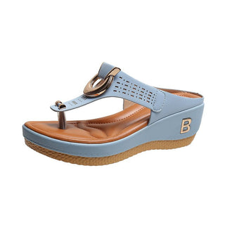 Alberte – Sommer - Keilabsatzschuhe – Offene Zehenpartie - Sandalen & Hausschuhe - Blau - Müller Mode